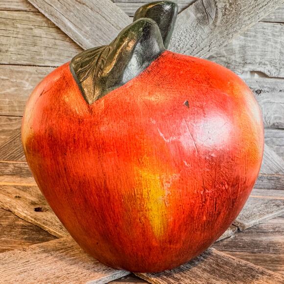 Large Vintage Ceramic Chalkware Red Apple Statue, Handpainted-Realistic- 8.5”H - Picture 7 of 9